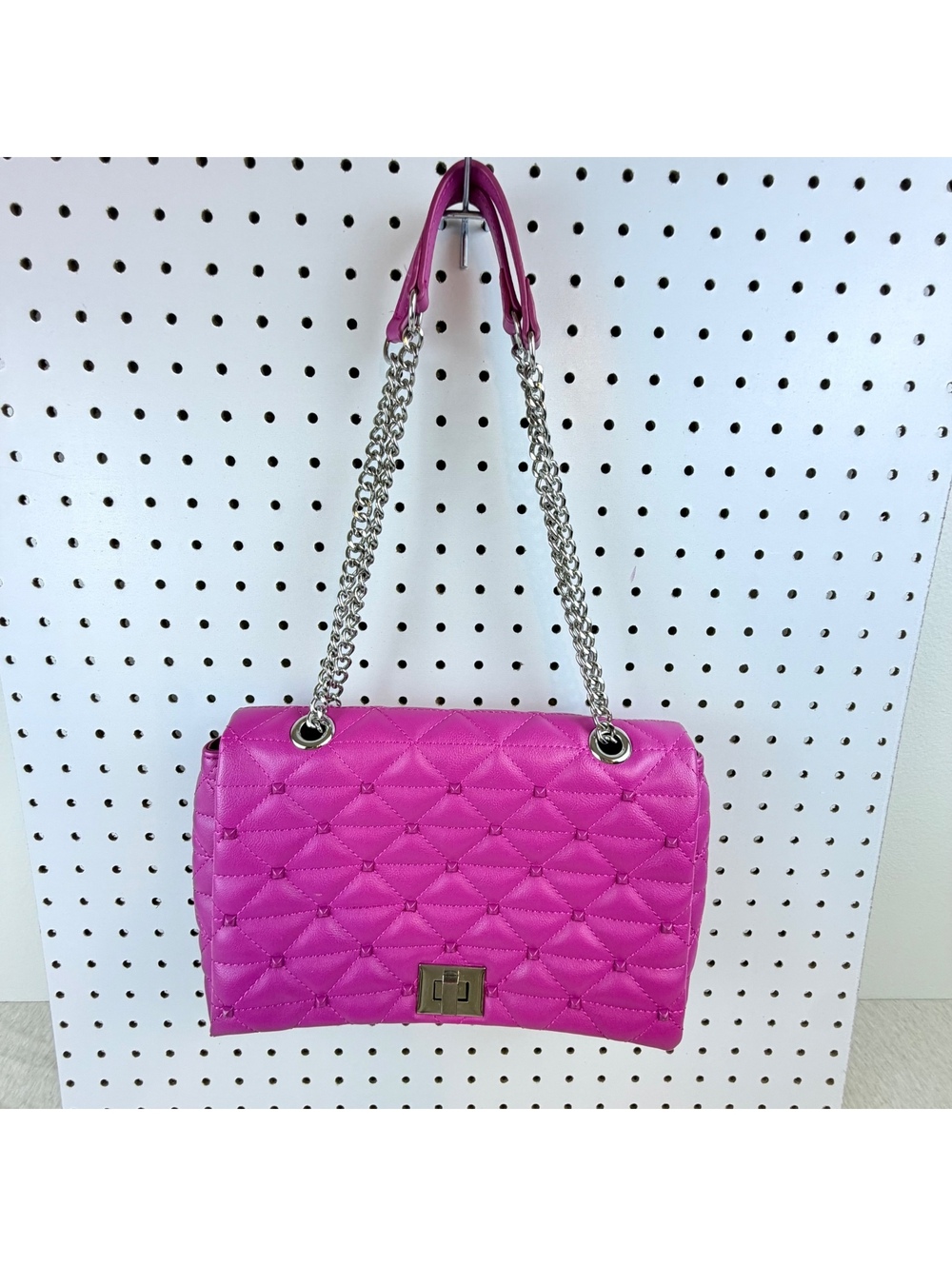 INC International Concepts Hot Pink Quilted Studded Chain Shoulder Bag